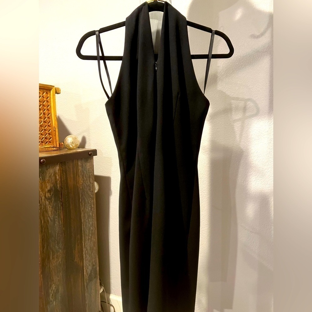 071. David Warren Gold Chocker Halter Dress SP EUC